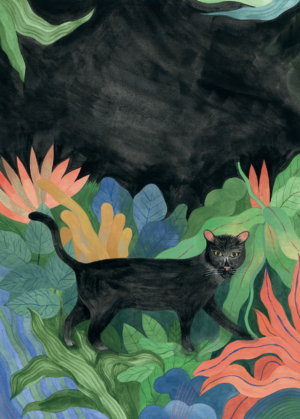 Elenia Beretta, Cover for Minuit le chat du bois perdu, 2020, gouache on cotton paper, 35,5x23 cm